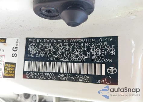 2020 Toyota Corolla Le from USA, damaged, VIN JTDEPRAE2LJ003433